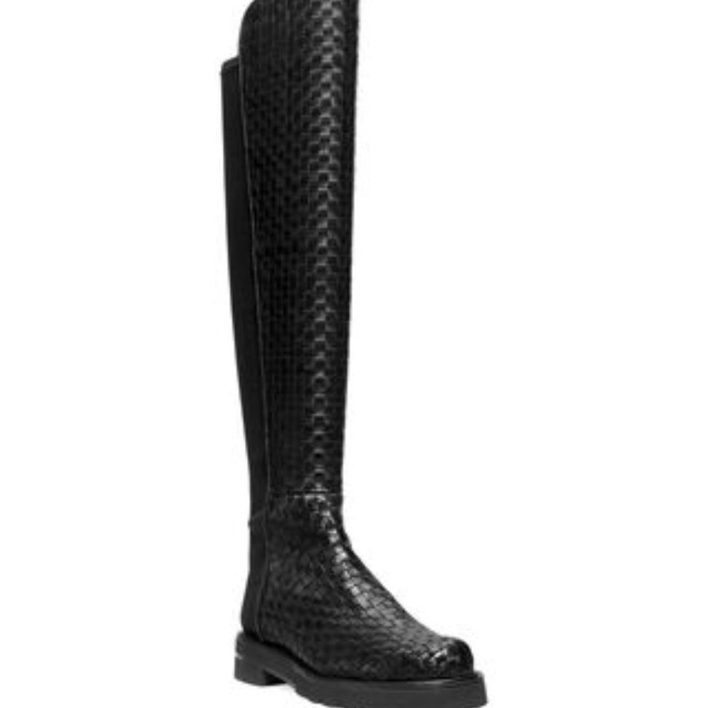 Stuart Weitzman 5050 Lift Woven Boot-Black 37.5